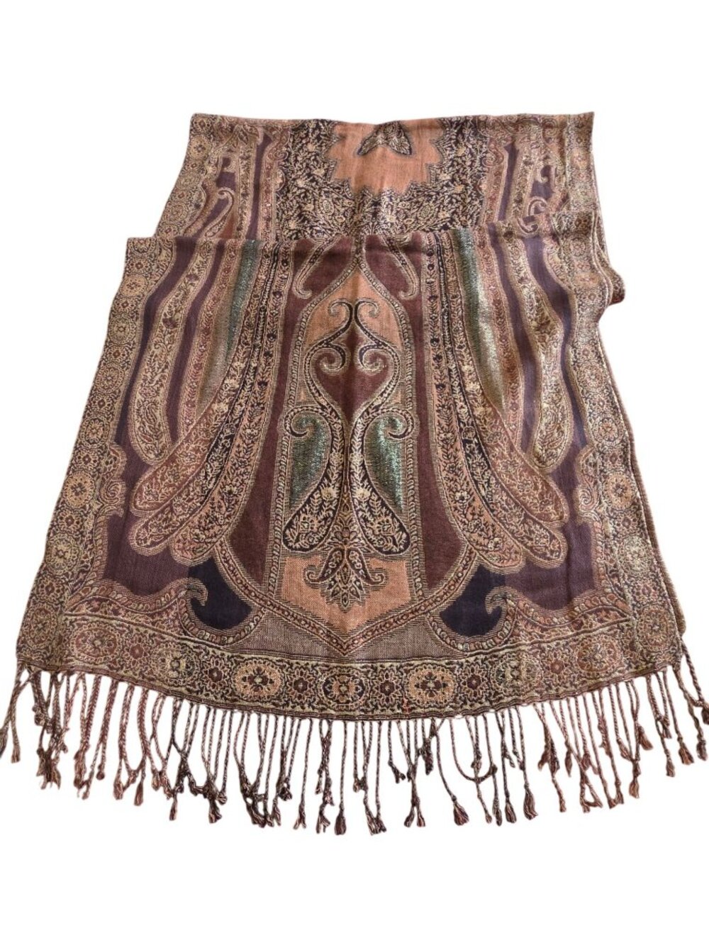 Shawl Brown & Gold Wrap Reversible w/Paisley Design 22x76 - Picture 3 of 3